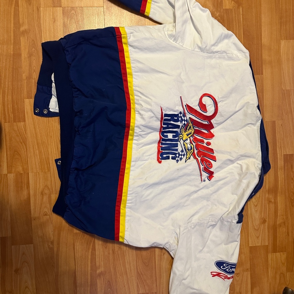 Nascar Miller Racing White Navy Red Yellow Puffer Jacket